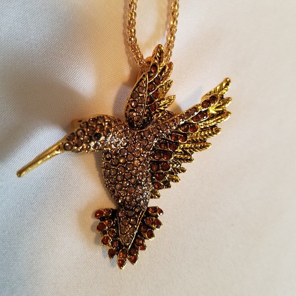 🐞🤎Gold/Brown Hummingbird Necklace / Brooch - NWOT🤎🐞 - Picture 5 of 7